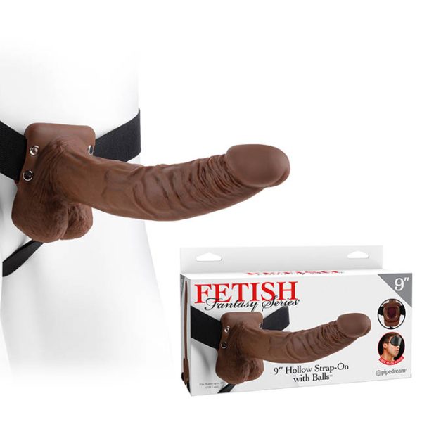 Unisex Hollow Strap-On with Balls 24 cm Brown