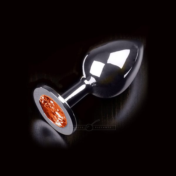 Jewellery Silver Butt Plug Orange Crystal 12 cm