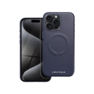 ROAR LEATHER MAG Case MagSafe Compatible for iPhone 15 Pro Max Navy Blue