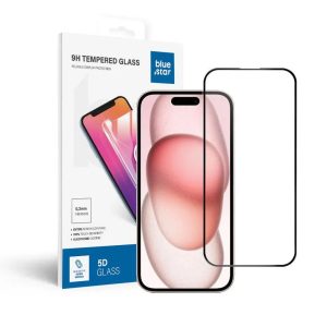 Blue Star 5D Full Cover Tempered Glass for iPhone 15 / iPhone 16 black