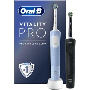 Oral-B Vitality Pro Rechargeable Electric Pack of 2 Toothbrushes, Black/Blue