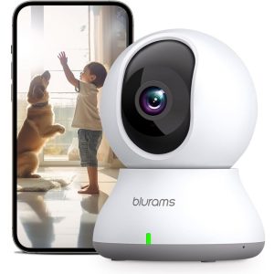 Blurams Wi-Fi Indoor Camera, 2K Surveillance Camera, 360° Rotation, Night Vision, Motion Tracking, Two-Way Audio Compatible with Alexa