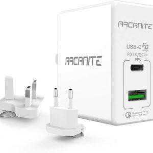 ARCANITE, Premium Caricatore USB da Muro a 2 Porte, USB C PD 3.0 / QC4 + PPS (30)