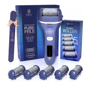 Essy Callus Remover, Electric Test Winner with 5 Replacement Rollers, Foot Care Device, Pedicure Set, Electronic Foot Care, Callus File Blue