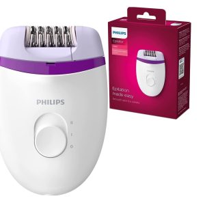 Philips Satinelle Essential Compact Electric Epilator, White & Purple