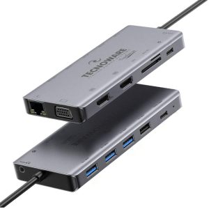 Tecnoware HUB USB Type-C 13in1 Adapter: HDMI + USB2.0 + USB3.0 + SDXC + 3.5mm + USB -C + RJ45 + VGA