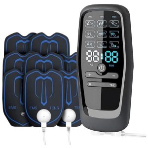 TENS EMS Muscle Stimulator with 27 Massage Modes, 2 Channel Muscle Stimulator with 8 Electrodes for Pain Relief