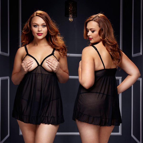 BACI Sheer Babydoll Open Cup Bra Pan Black XL
