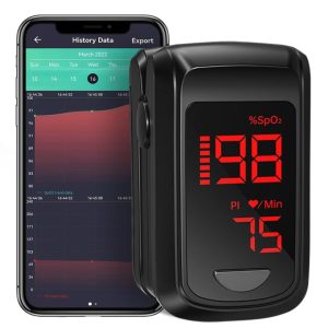 Certified Professional Finger Pulse Oximeter with Bluetooth, Controlling SpO2 Heart Rate, PI