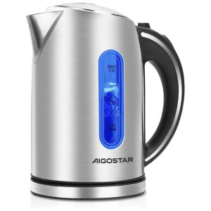 Aigostar King Kettle Stainless Steel with LED Lighting, 2200 Watts with 1.7 LT