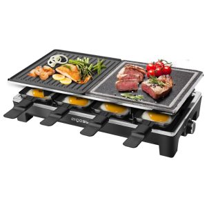 Aigostar Raclette Grill 1500W – Natural Stone & Grill Plate with 8 Pans