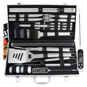 Romanticist 28pcs Barbecue Accessories Kit Set – Stainless Steel Barbecue Tools in Aluminium Case for Barbecue