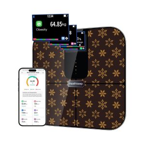 Healthkeep Bluetooth Connected Scale with TFT Color Display and ITO Technology, 25 Body Data with Heart Rate APP for Andriod and iOS 180kg/400lb/28st, Brown