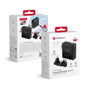 Forcell F-Energy 6-in-1 Charger USB-A + USB-C PD 45W + Power Bank 15000 mAh + Wireless Charging 15W, Black
