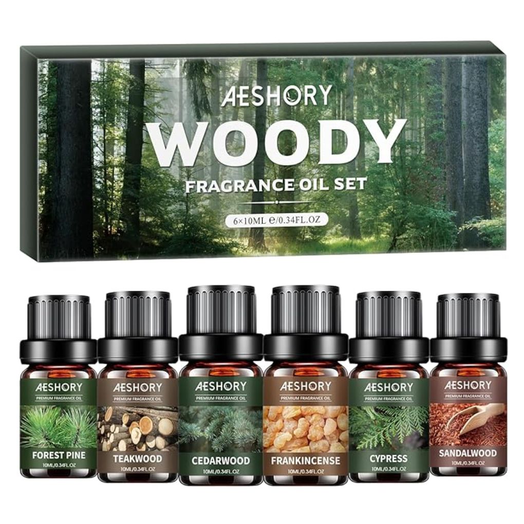 AESHORY Wooden Essential Oils for Diffusers, 6 x 10 ml