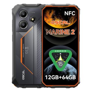 OSCAL MARINE 2 Rugged Smartphone 2025, 11000mAh (18W) Android 15 Smartphone, 12GB+64GB/2TB Rugged Phone, NFC, Orange