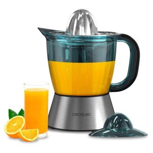 Cecotec Zitra Steel 40W Electric Citrus Juicer with Plastic Filter, 2 Plastic Cones, 1L Capacity Drum