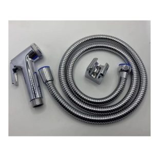 Handheld bidet sprayer with 1.2 m hose and holder. Universal 1/2" fitting, trigger control, chrome finish. Quick install. Perfect for daily hygiene.