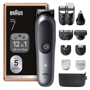 Braun Series 7 All-in-One Grooming Kit for Men, 12-in-1 MultiGroom Beard Trimmer, Hair Clipper & Body Shaver, ProBlade, AutoSense, SkinGuard, Waterproof, 120 Min Cordless Use, AIO7545
