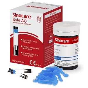 Sinocare Safe AQ Blood Glucose Test Strips for Glucometers, with 25 Strips and 25 Lancets in mg/dL