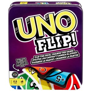 Mattel Games UNO Flip, The Thrilling Uno, 112 Double-Sided Cards and Special FLIP Cards, Metal Box