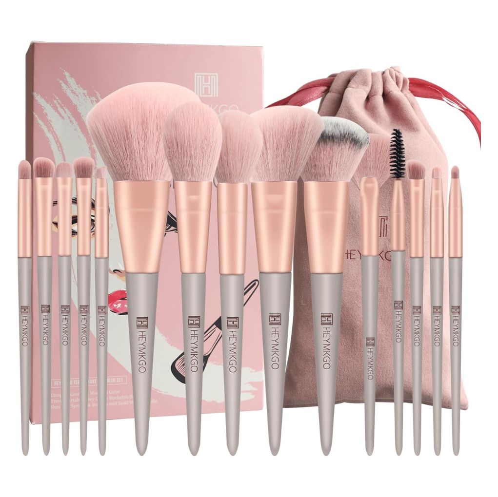HEYMKGO 15-Piece Premium Makeup Brush Set – Pink Edition