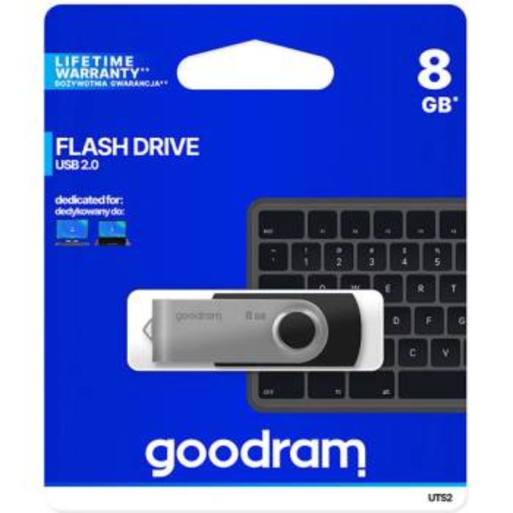 8GB GoodRam Flash Drive USB 2.0 Pendrive UTS2 Black