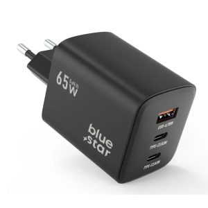 Blue Star GaN Phone Wall Charger 2 x USB C + USB A QC4.0 PD 4A 65W