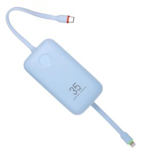 VEGER 10000 mAh with built-in cables Type C / Lightning PD QC3.0 35W Sky Blue