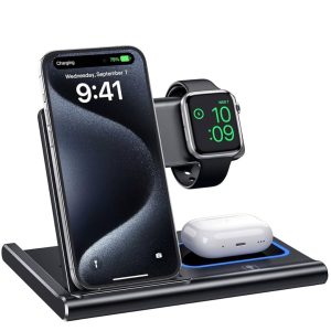Arrango AR49238 3-in-1 Foldable Wireless Charging Station – 15W Fast Charge for Phone, Smartwatch & Earbuds