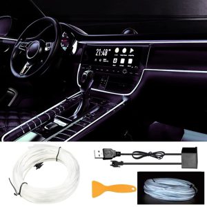 Arrango AT48276 USB Car Interior LED Strip 3M – 12V Electroluminescent Ambient Light for Car Dashboard & Doors Colour-WHITE