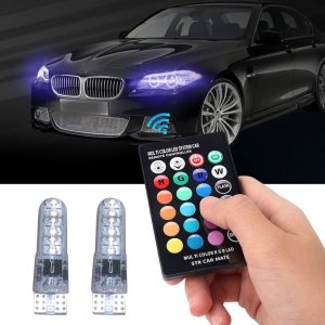 Arrango AT48278 T10 RGB LED Car Bulbs with Remote Control – 24-Key Multicolor Lighting – 12V – Model GZD-8