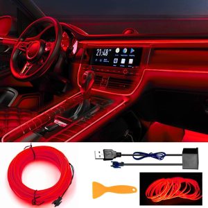 Arrango AT48944 USB Car Interior LED Strip 3M – 12V Electroluminescent Ambient Light for Car Dashboard & Doors Colour-RED