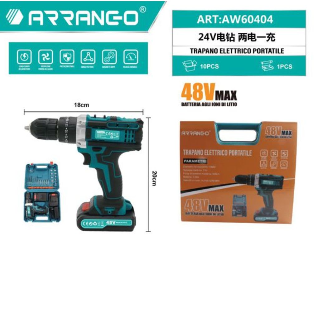 Arrango AW60404 Portable Electric Drill 48V Max with Lithium Battery