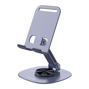 Kakusiga Folding Rotatable Desktop Stand for Smartphones, 360° Adjustable, Portable Metal Holder for 4.7–7" Devices