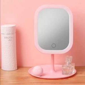Driwei TE-B0298 LED Makeup Mirror with Adjustable Stand and Natural Light – Pink