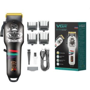 VGR V-971B Professional Hair Trimmer – Corded/Cordless Grooming Clipper with LED Display- BLACK