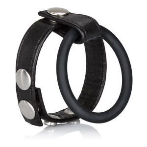 Double Cock Ring Large Leather Ball Spreader