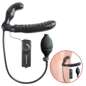 Deluxe Vibrating Inflatable StrapOn Black