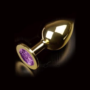 Jewellery Gold Butt Plug Purple Crystal 12 cm