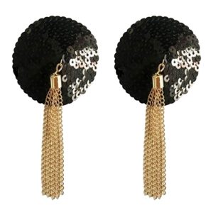 Sequin Black Nipple Covers with Gold Chain