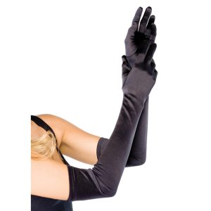 Extra Long Satin Gloves Black
