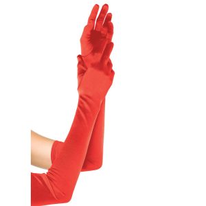 Extra Long Satin Gloves Red