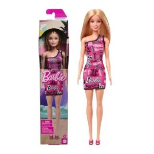 Barbie Fashion Doll with Straight Blonde Hair Wearing Removable Pink Dress