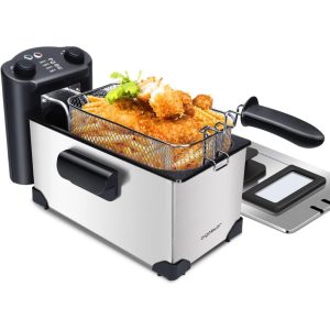 Aigostar Kenny Oil Fryer 3 Litre Stainless Steel 2200W Timer Thermostat Viewing Window and Hook Basket
