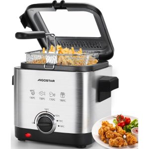 Aigostar Fries Mini Fryer, Temperature Control and Removable Lid, 1.5 Liter Capacity, 900 W