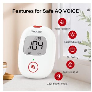 Blood Glucose Monitor, sinocare Safe AQ Voice Blood Glucose Monitor, Black.