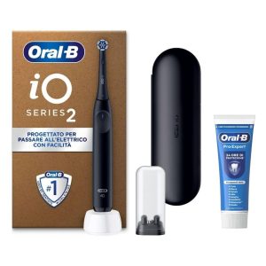 Oral-B Rechargeable Electric Toothbrush iO 2 Black, 1 Electric Toothbrush, 1 Spare Head, Travel Case, Head Holder + 1 Oral-B Pro