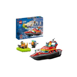 LEGO 60373 City Fireboat, toy that floats in the water, with racing boat, 3 minifigure