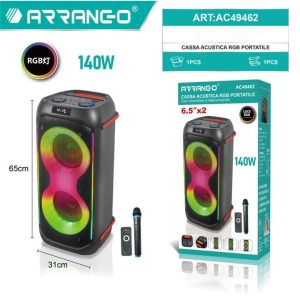 Arrango AC49462 STYX-7 Portable RGB Speaker 140W with Wireless Microphone and Remote